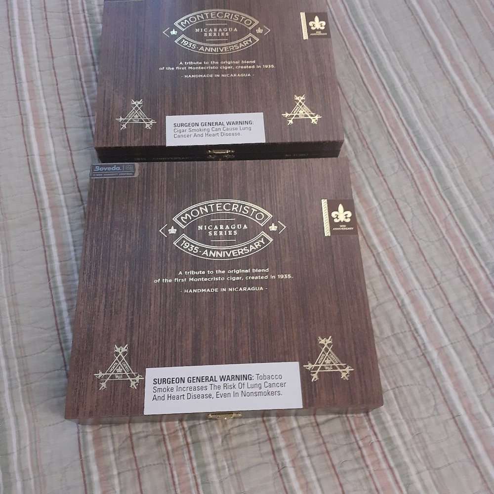 Montecristo 135 Anniversary lacquer covered all wood cigar box. 2 of them